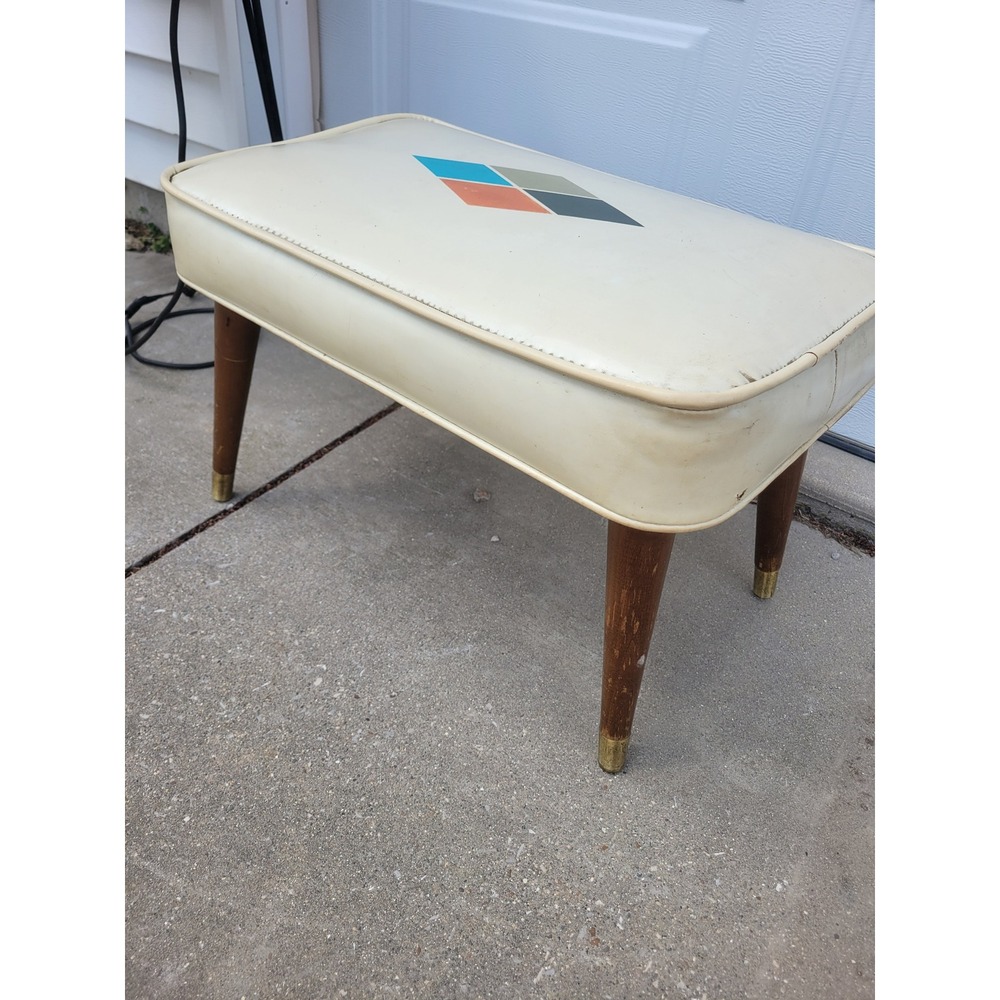 Vtg Babcock Phillips Modern Atomic Harlequin Diamond Vinyl Ottoman Footstool MCM - Picture 2 of 11